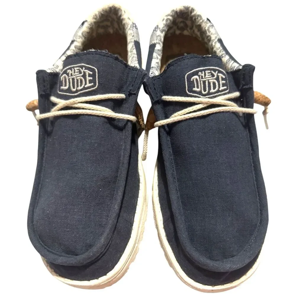 Hey Dude Wally Men's Size 8 Navy Blue Patchwork Slip On Beach Boat Casual Shoes